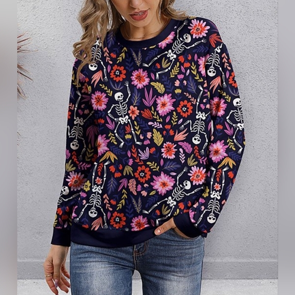 PixieLady Tops - PixieLady Floral Skeleton Crewneck Sweatshirt, VGUC, Size L